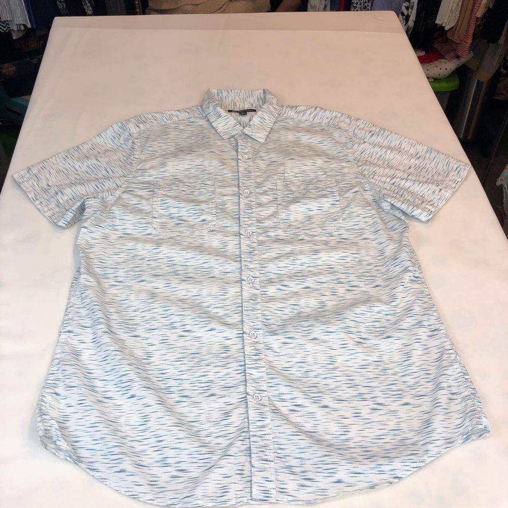 Mens INC International Concepts White Blue Short Sleeve Shirt